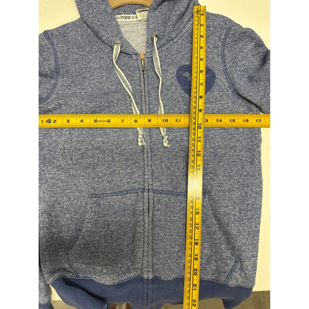 Victoria's Secret PINK Blue Heathered Full Zip Hoodie Love Pink 86 Heart Small - Picture 4 of 4